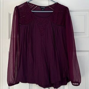 Lucky Brand Sheer Sleeve Blouse Purple Medium